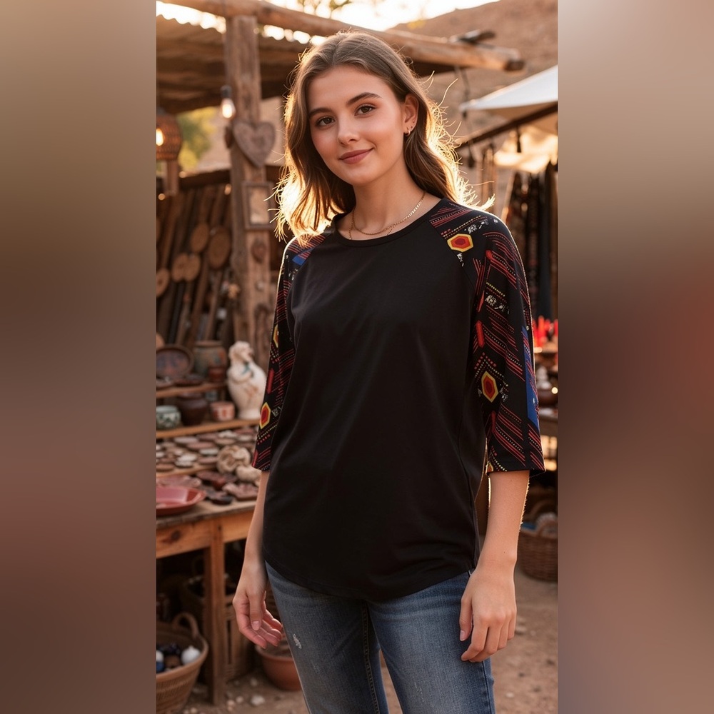 Black and Multicolor Women's Top
